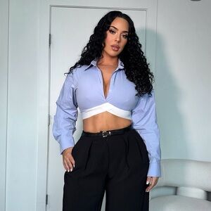 Fashion Nova Light Blue and White Button Down Crop Top